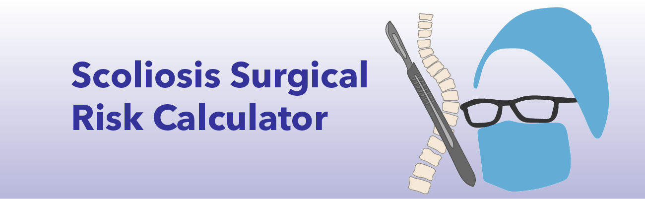 scoliosis surgical calculator banner showing a surgeon scalpel and spine